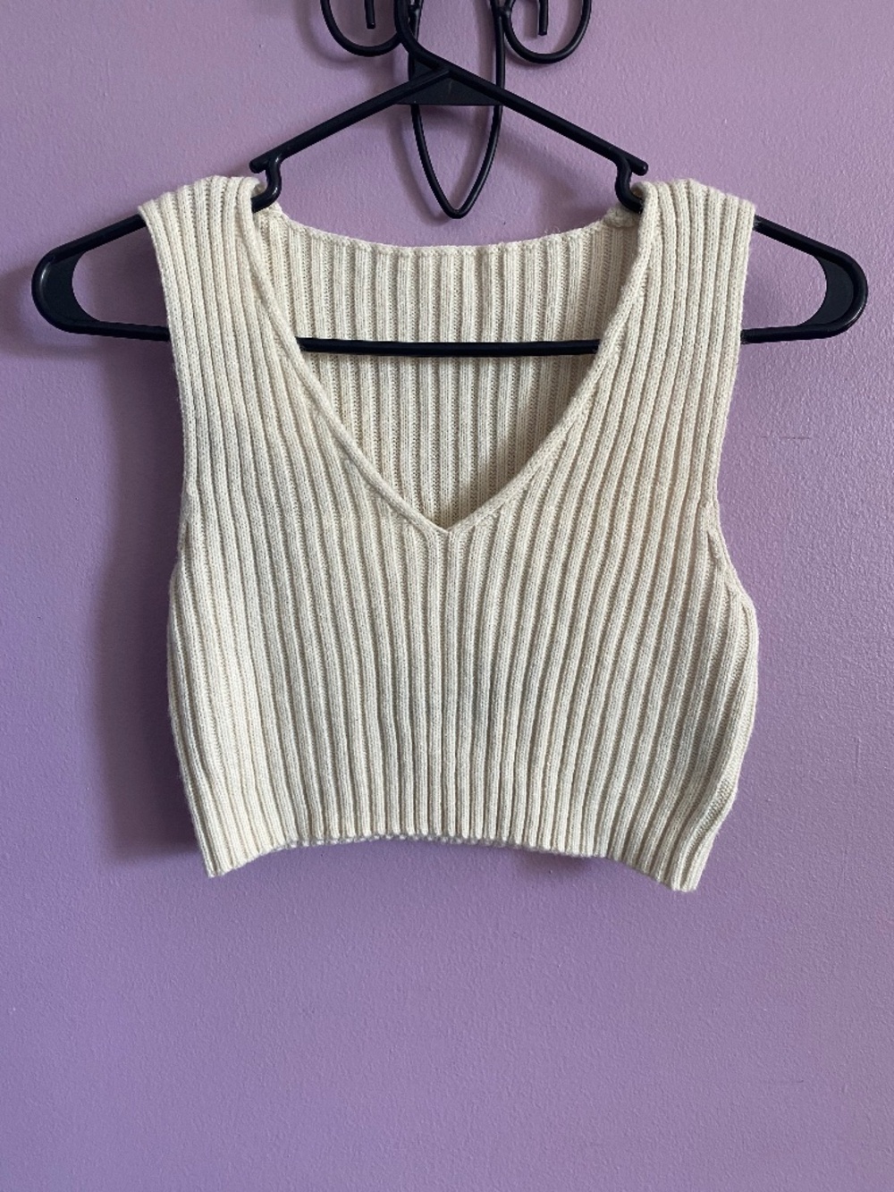SHEIN Ribbed Knit V-Neck Crop Tops Bundle | Cream S & Sage Green XS